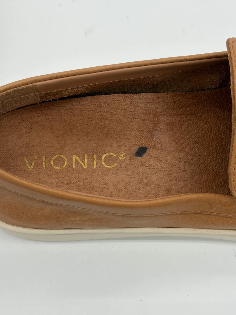 Vionic Tan Leather Penny Loafers with White Sole
